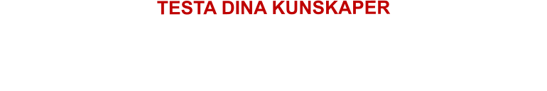 TESTA DINA KUNSKAPER  På den här sidans länkar finns ett antal olika typer av kunskapstester  Välj först vilket typ av frågegrupper du vill testa genom att klicka på någon av länkarna nedan  Välj sedan något av de olika frågeblock som erbjuds genom att klicka på den länktabell som kommer upp  Svara på frågorna eller lös uppgifterna  /  Rätt svar finns i en underliggande länk (men testa först)